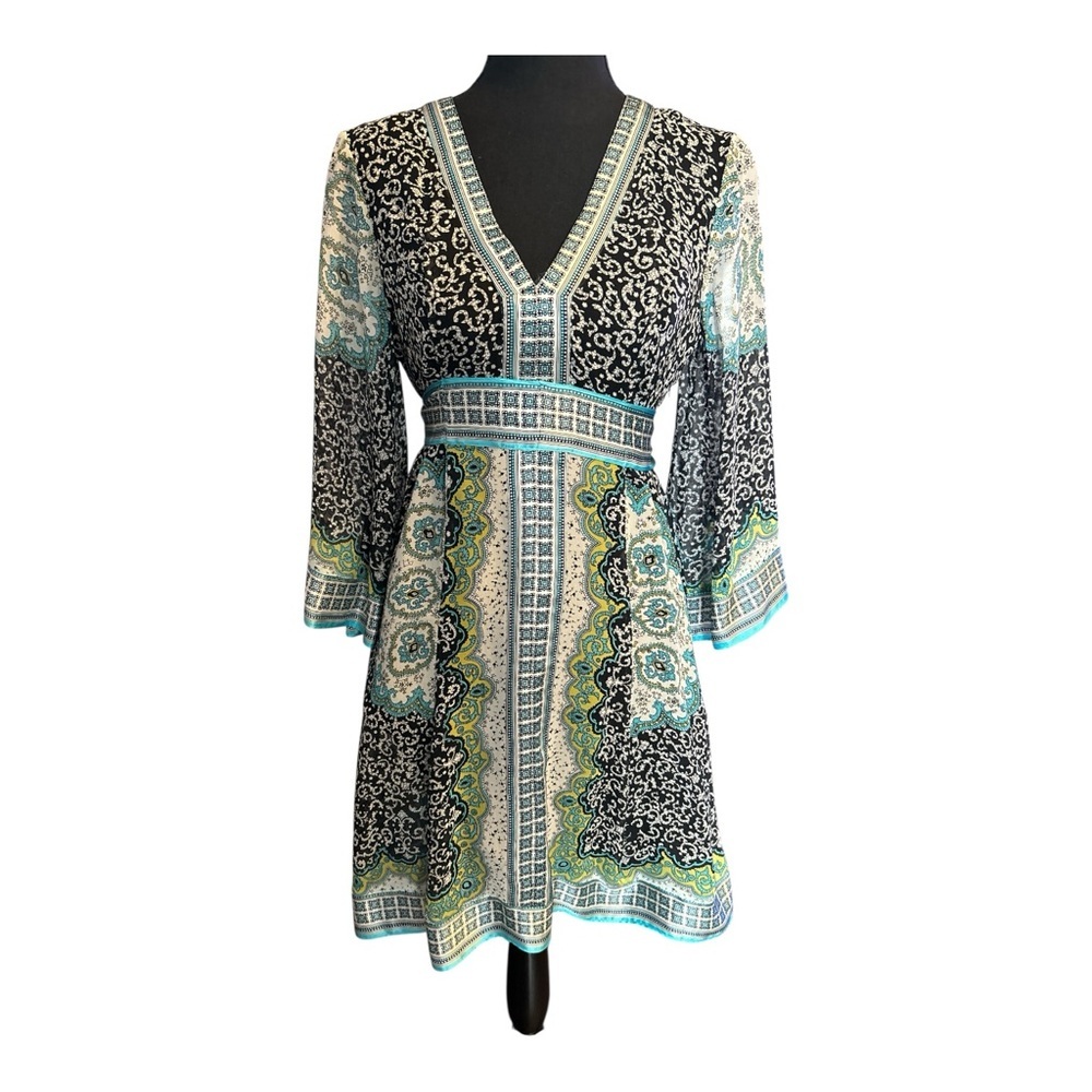 INC International Concepts Women Geometric Pattern Dress 3/4 Sleeves Size 4